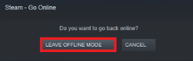 Gehen Sie zur Option OFFLINE-MODUS VERLASSEN. Behebung des Fehlers „Verbindung zum Steam-Netzwerk konnte nicht hergestellt werden“.