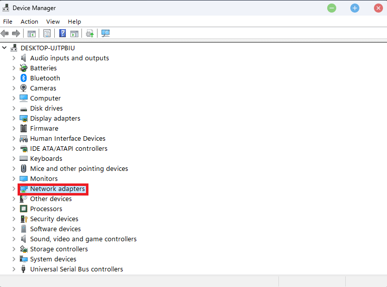 Klicken Sie auf die Option Netzwerkadapter