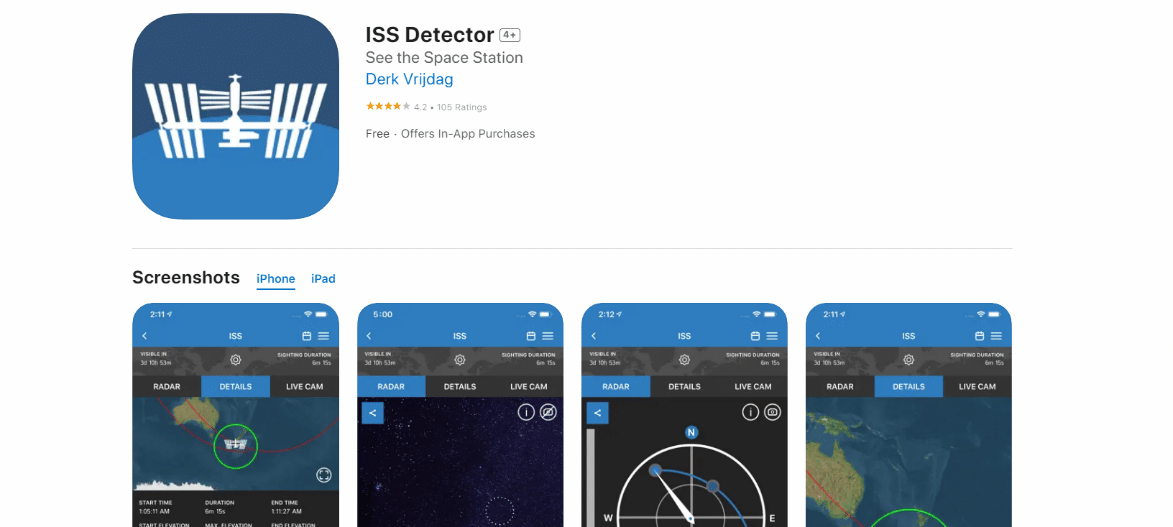 Pagina de instalare a aplicației ISS Detector