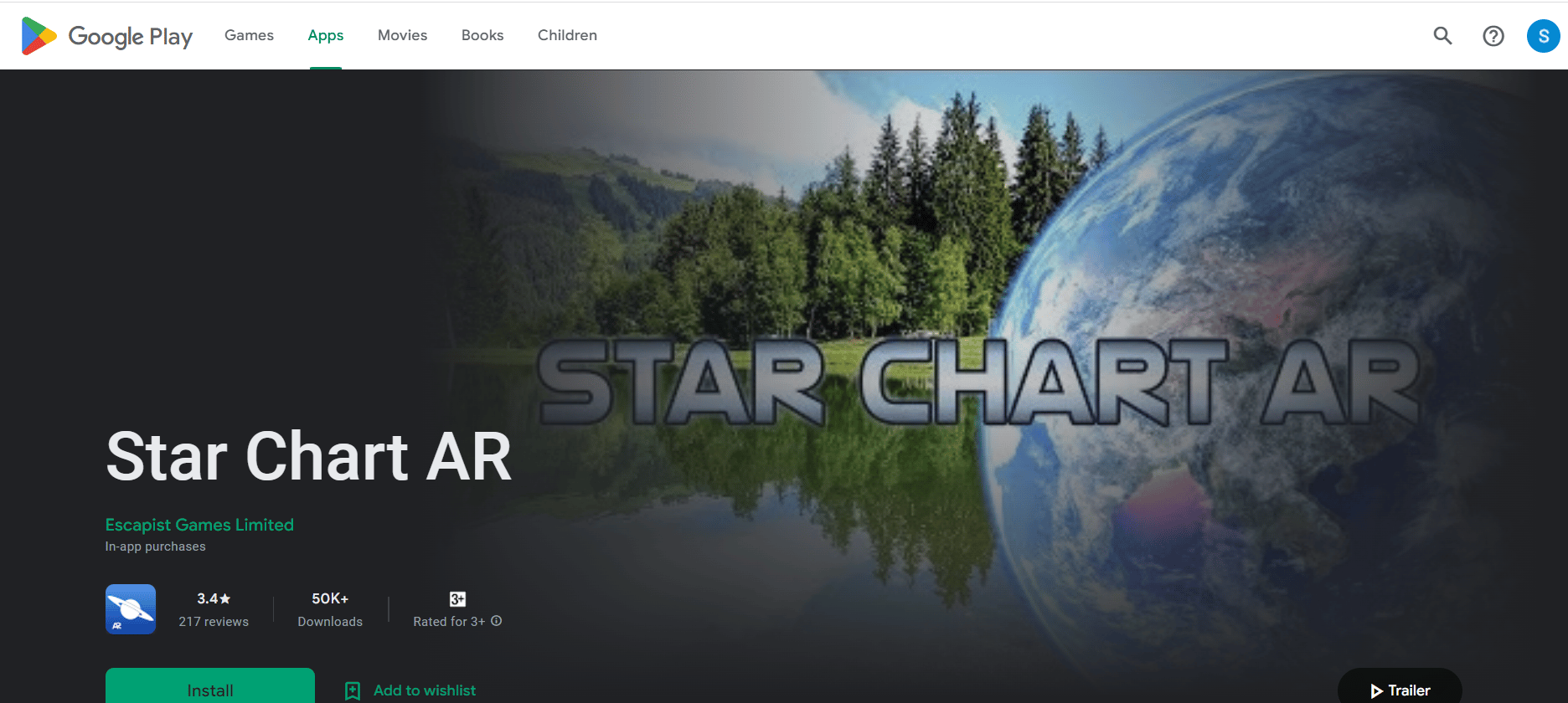 Pagina de instalare AR Chart Star