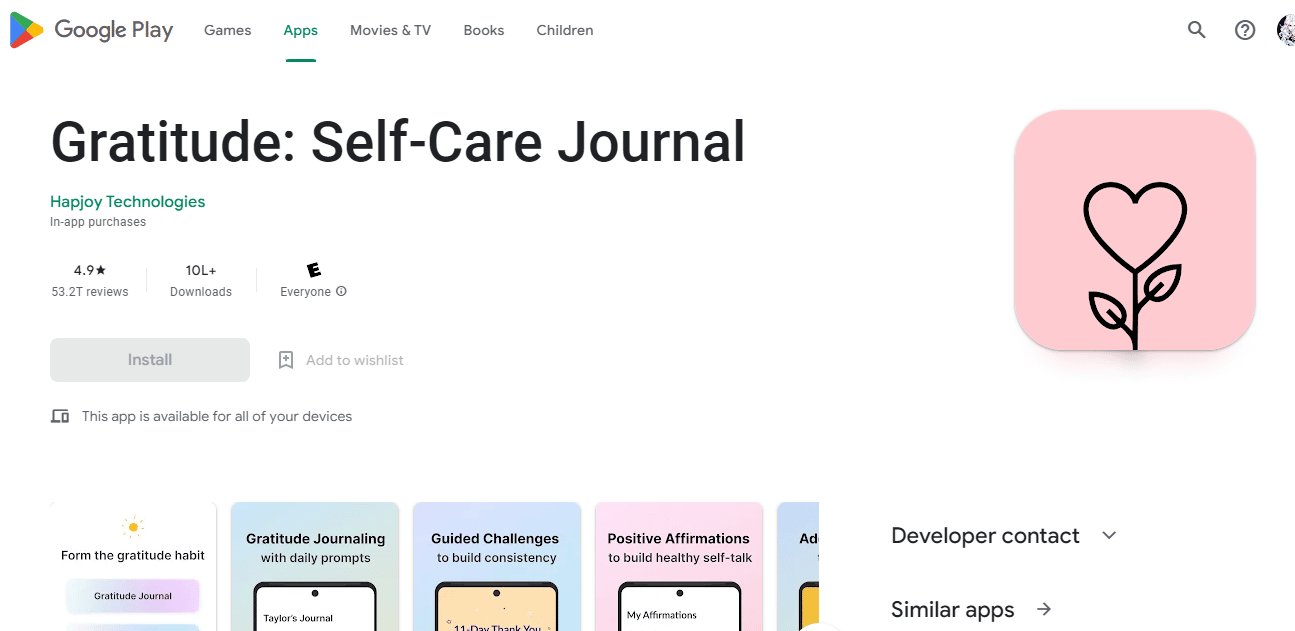感謝の気持ち: Google Play のセルフケア ジャーナル