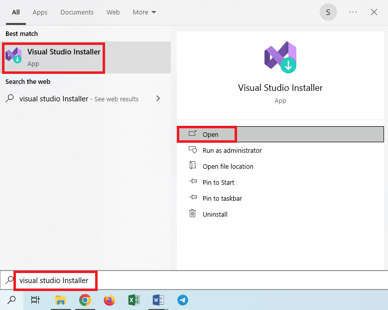 打开 Visual Studio 安装程序应用