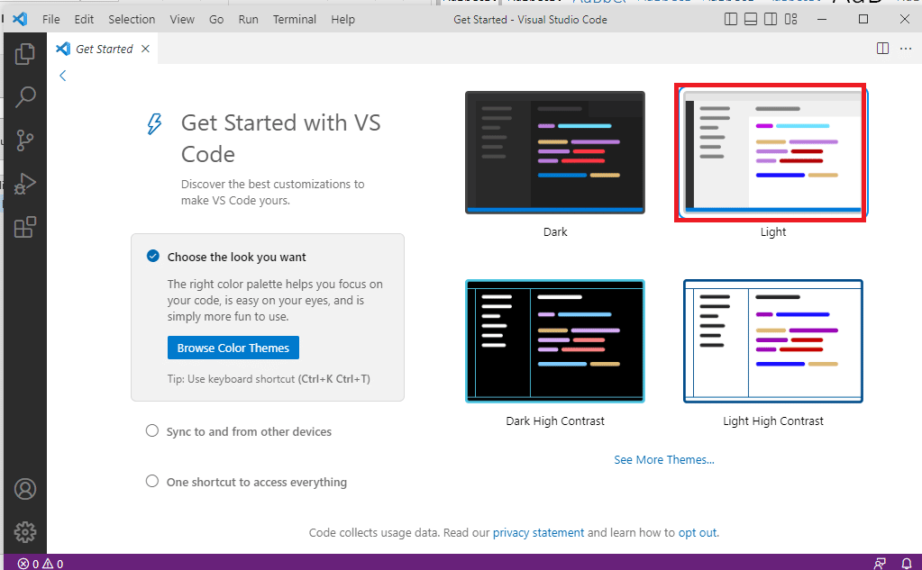 将主题设置为浅色。如何下载适用于 Windows 10 的 Visual Studio