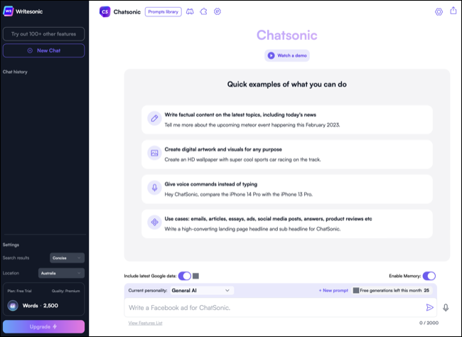 Il chatbot Chatsonic basato sull'intelligenza artificiale di WriteSonic