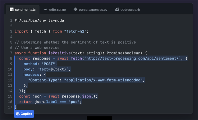 Compagno di programmazione GitHub Copilot AI