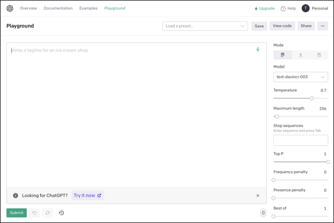 Parco giochi OpenAI GPT-3