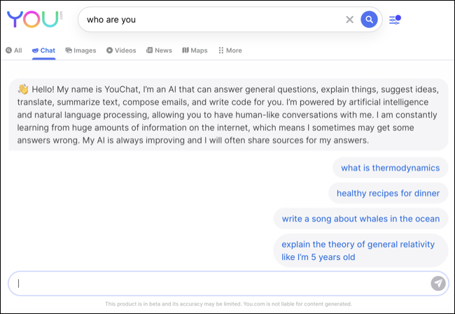 Ricerca basata sull'intelligenza artificiale di YouChat