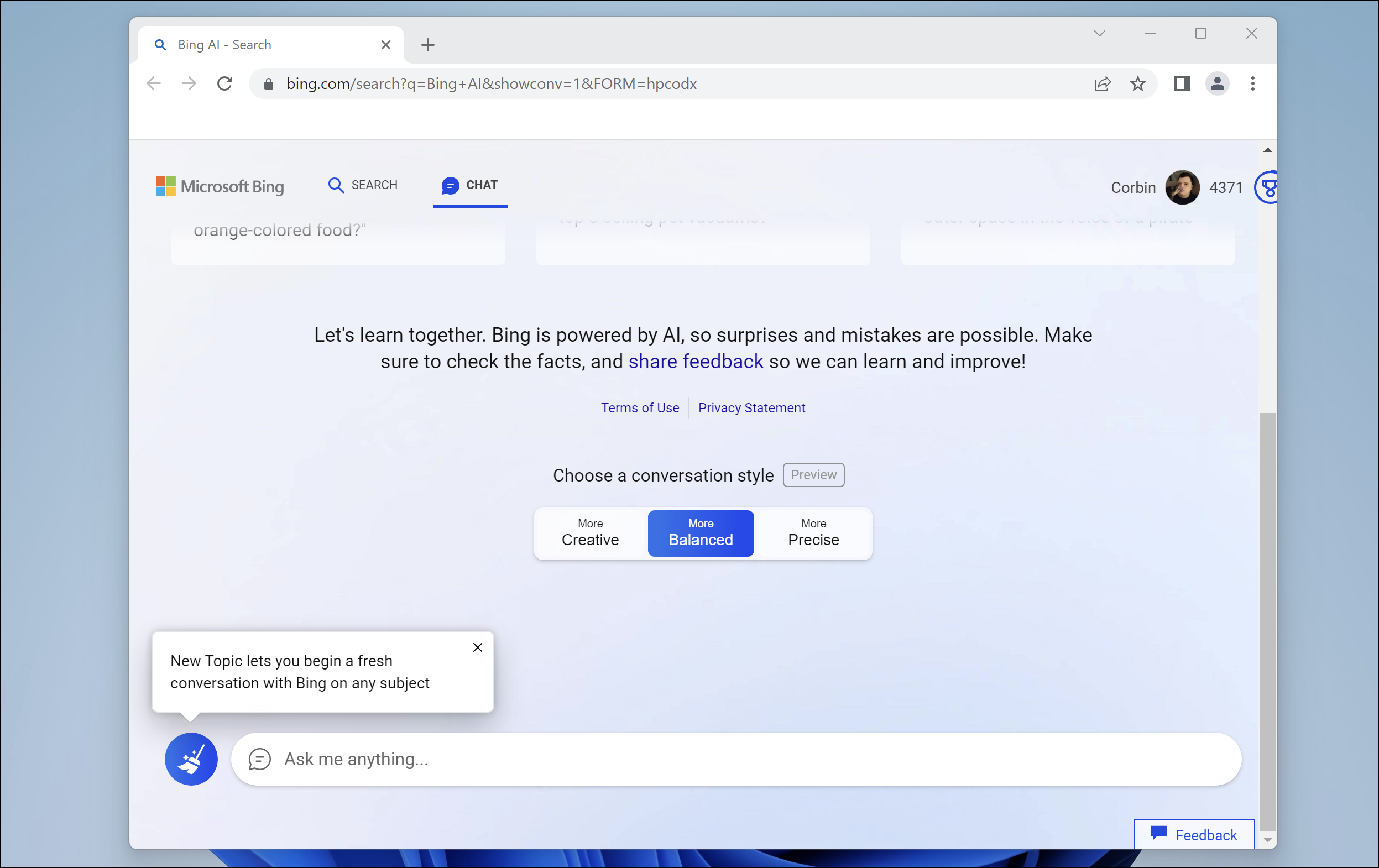 Chrome z systemem Bing