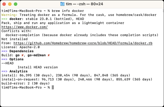 Mac で brew を使用して docker を検索しています。