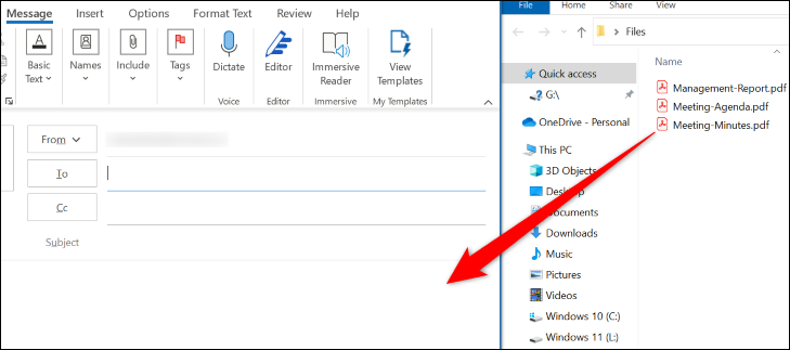 Seret dan jatuhkan file di Outlook.