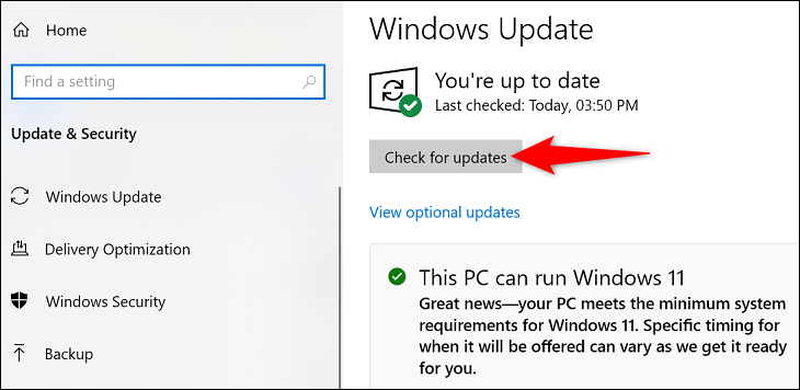 Wählen Sie „Nach Updates suchen“.