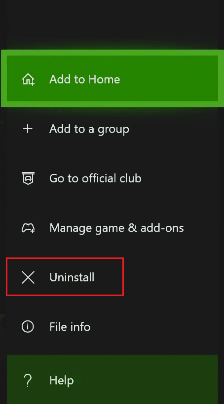 Xbox Konsolunda kaldırma seçeneğini seçin