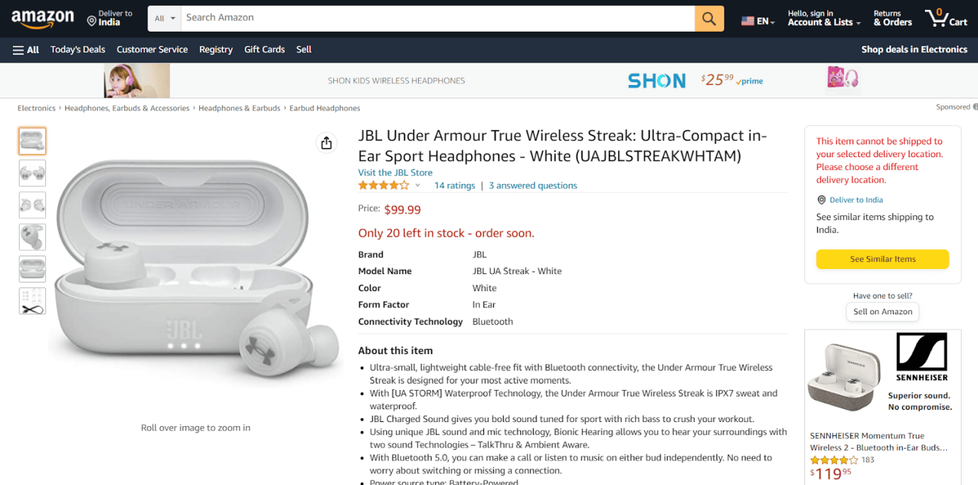 Amazon'da JBL Under Armour True Wireless Streak