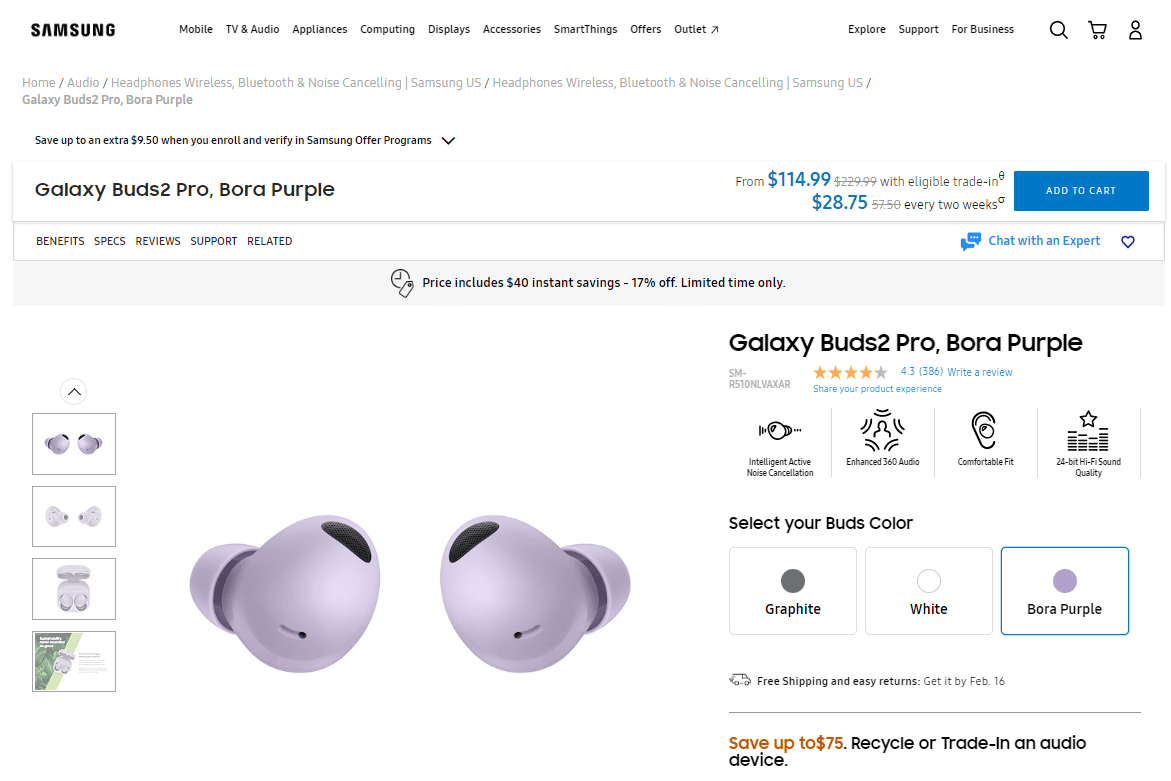 Resmi samsung web sitesinde Samsung Galaxy Buds 2 Pro. Şu Anda Alınabilecek En İyi 16 Kablosuz Kulaklık