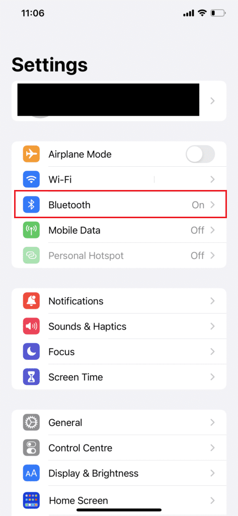 点击蓝牙设置 iPhone