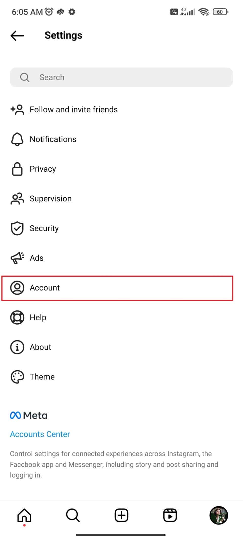 点击帐户。如何删除 Instagram 上的社区准则罢工