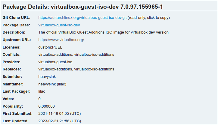 典型的 Arch Linux AUR 条目