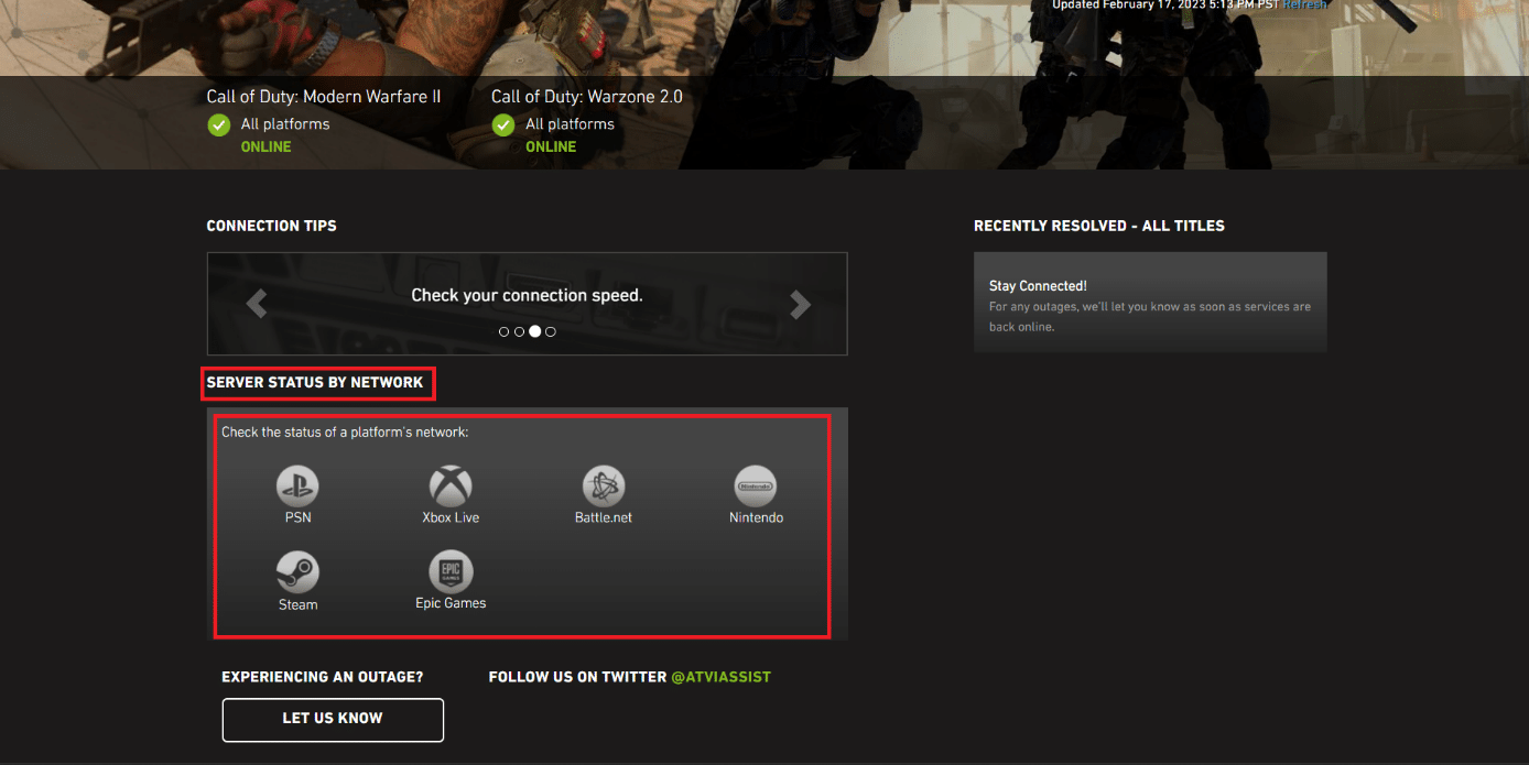 état du serveur modern warfare 2