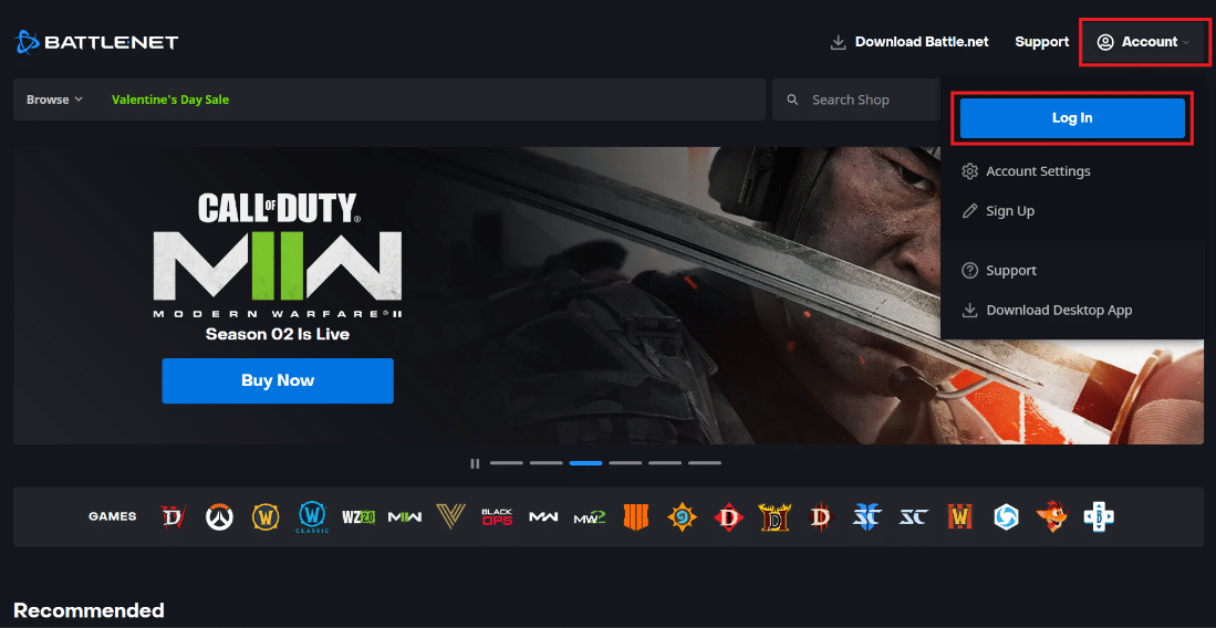 Cliquez sur Compte puis cliquez sur Se connecter