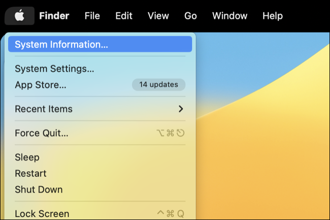 Segure Option para ver a entrada de informações do sistema no menu Apple