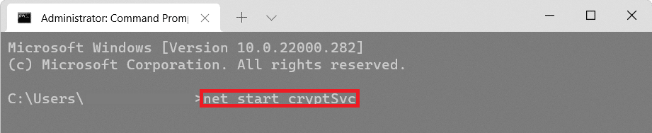 comandă pentru a porni cryptsvc Fereastra prompt de comandă