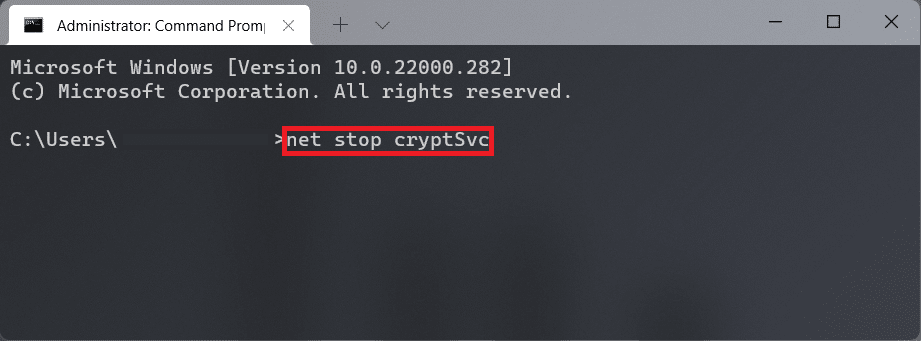 comandă pentru a opri cryptsvc Fereastra prompt de comandă