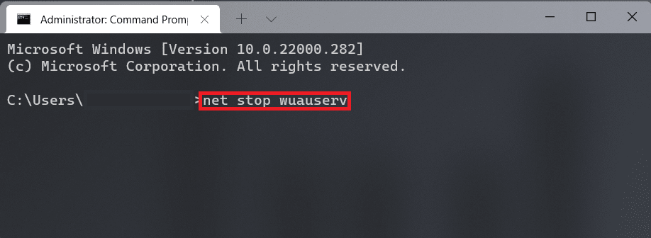 comandă pentru a opri wuauserv în fereastra prompt de comandă | Actualizarea Windows a eșuat cu eroarea 0x80242016