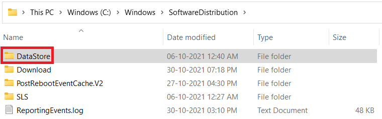 deschideți fișierul datastore în folderul SoftwareDistribution