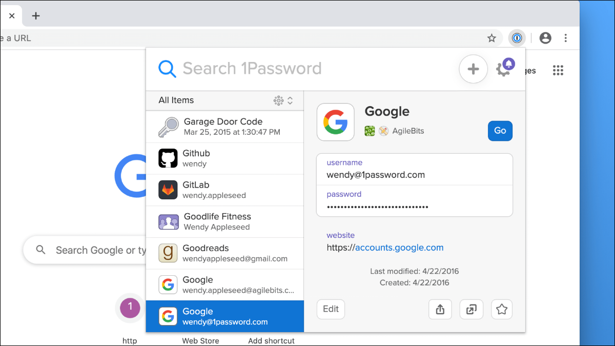 Le password memorizzate in 1Password