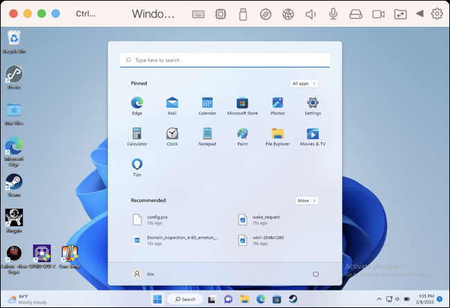 Windows 11 no ARM em execução no Parallels Desktop