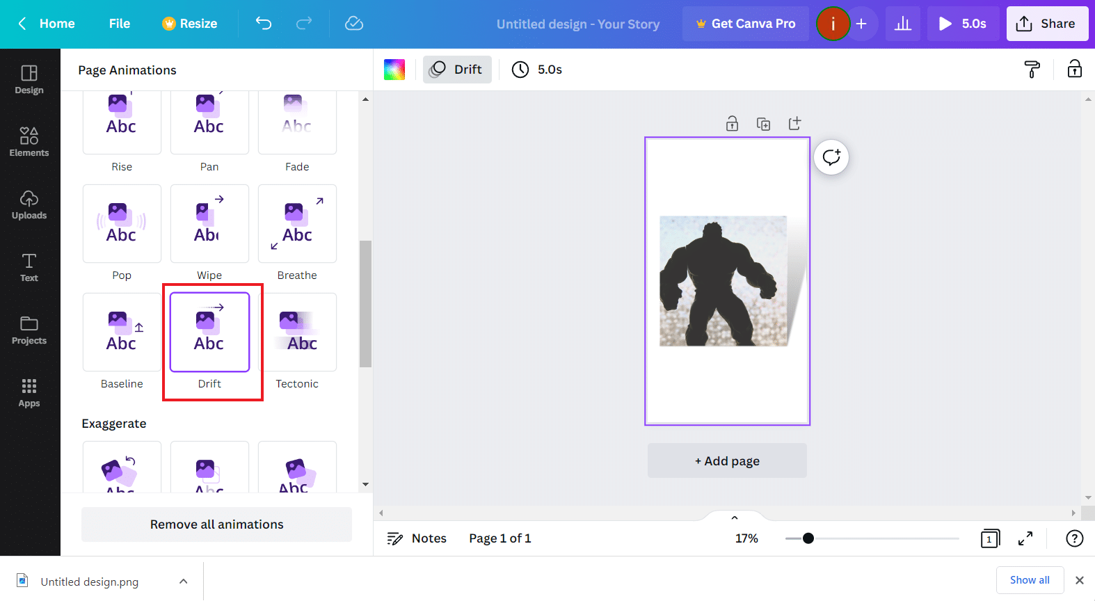Pilih efek Animasi | Cara Membuat Efek Bayangan di Canva