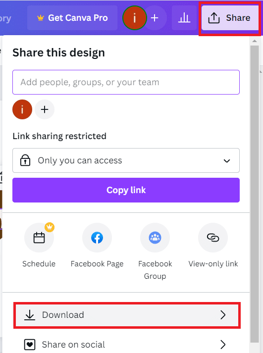 Pilih Unduh | Cara Membuat Efek Bayangan di Canva