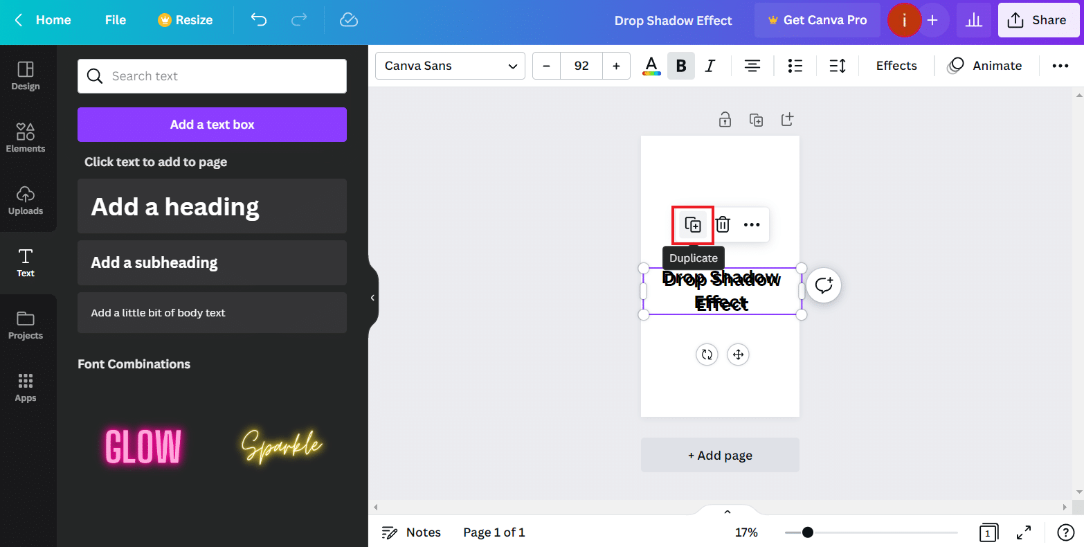 Pilih ikon Duplikat | Cara Membuat Efek Bayangan di Canva