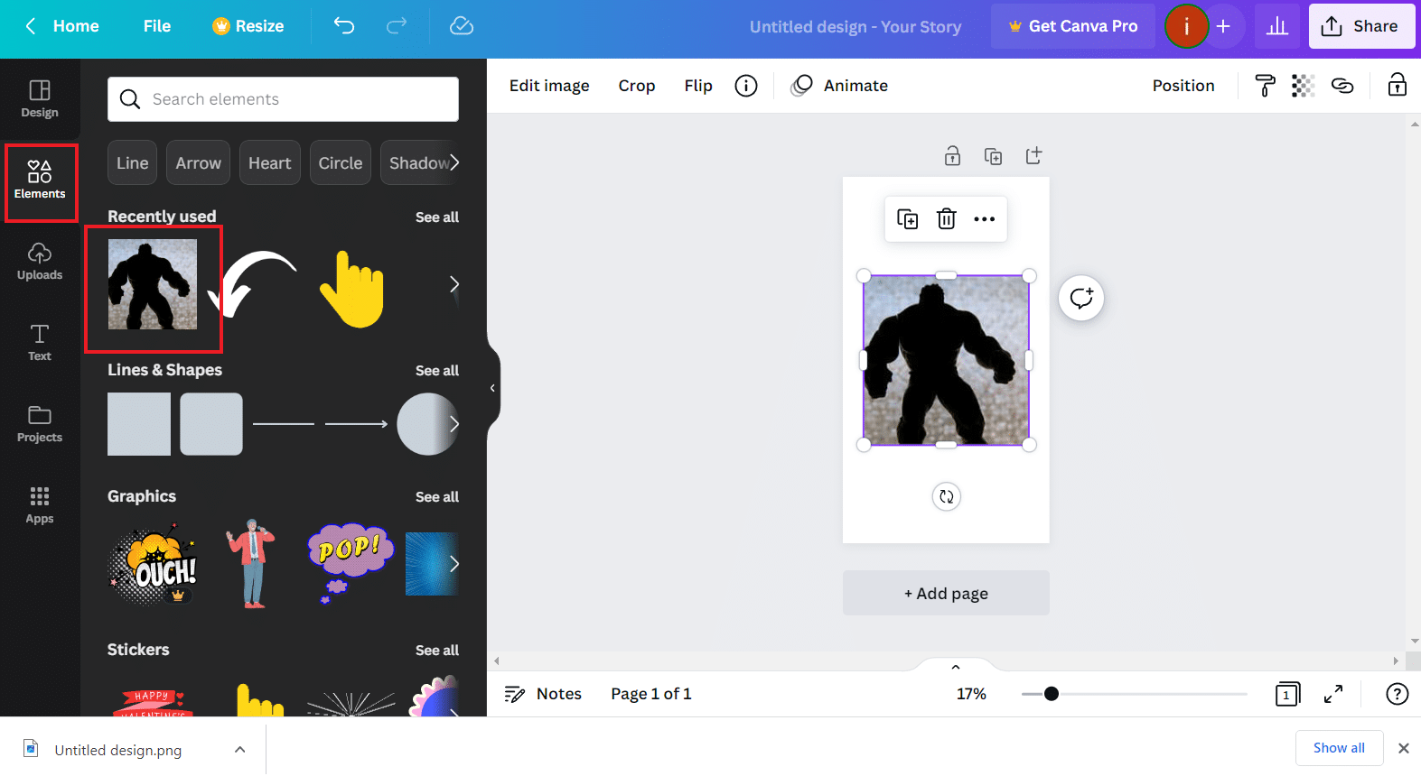 Klik Elemen dan pilih elemen | Cara Membuat Efek Bayangan di Canva