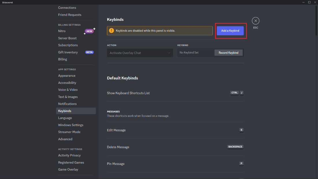 Fare clic sul pulsante Aggiungi associazione tasti | Come silenziare il microfono in Discord