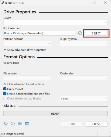 Seç düğmesine tıklayın ve indirilen windows 10 iso dosyasını seçin.