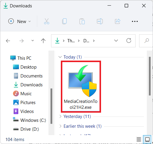 Dosya Gezgini'nde indirilen exe dosyası