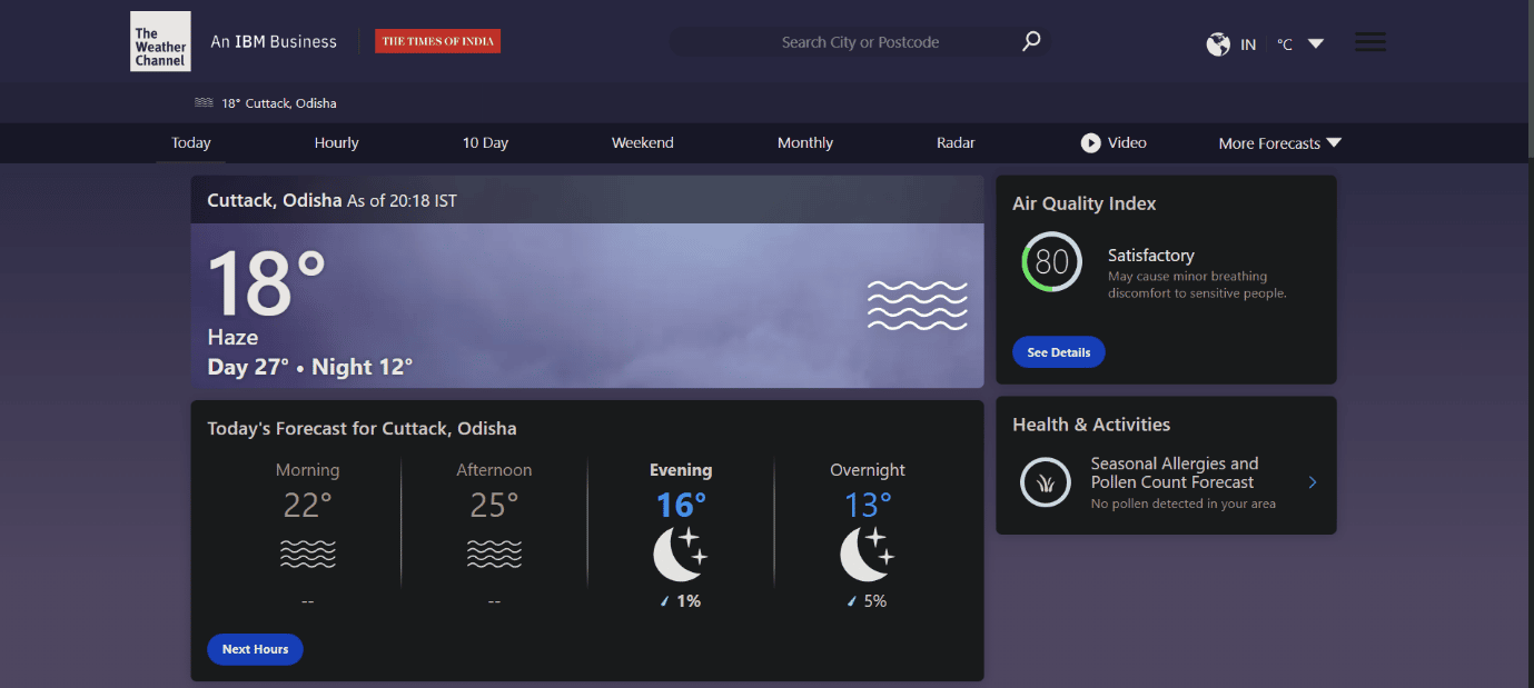 The Weather Channel'ın web sitesi. Windows 10 için En İyi 13 Hava Durumu Aracı