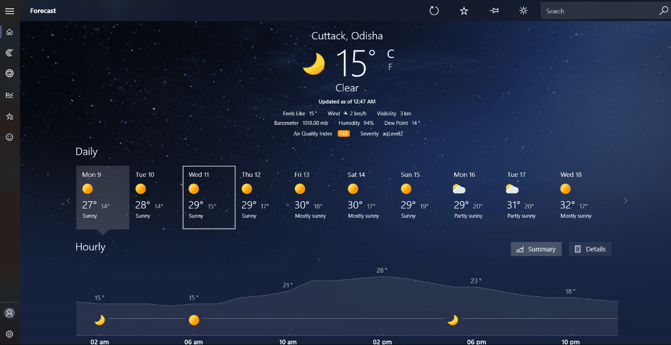 MSN hava durumu uygulamasının ana sayfası. Windows 10 için En İyi 13 Hava Durumu Aracı