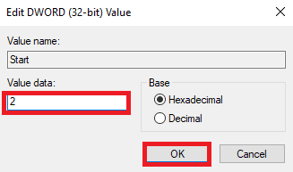 cambie los datos del valor a 2 y haga clic en Aceptar. Reparar el servidor RPC no está disponible en Windows 10