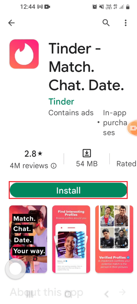 Toque nele para selecionar o botão Instalar