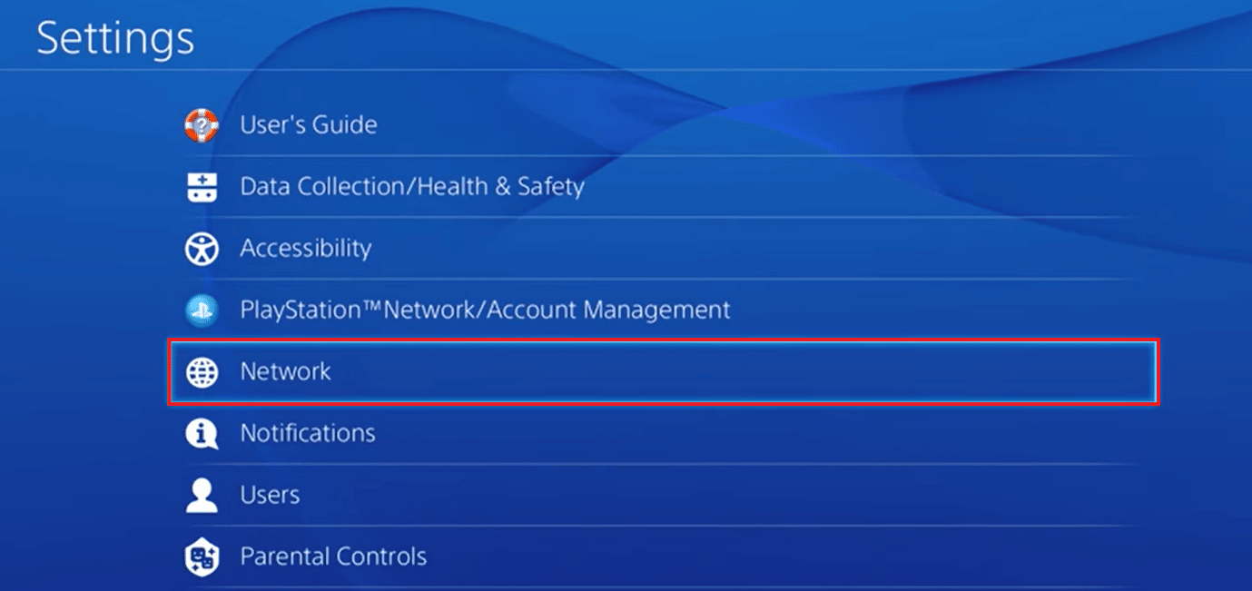 Seleziona Rete dall'elenco delle Impostazioni. Correggi l'errore 429 di Titanfall 2 su PS4