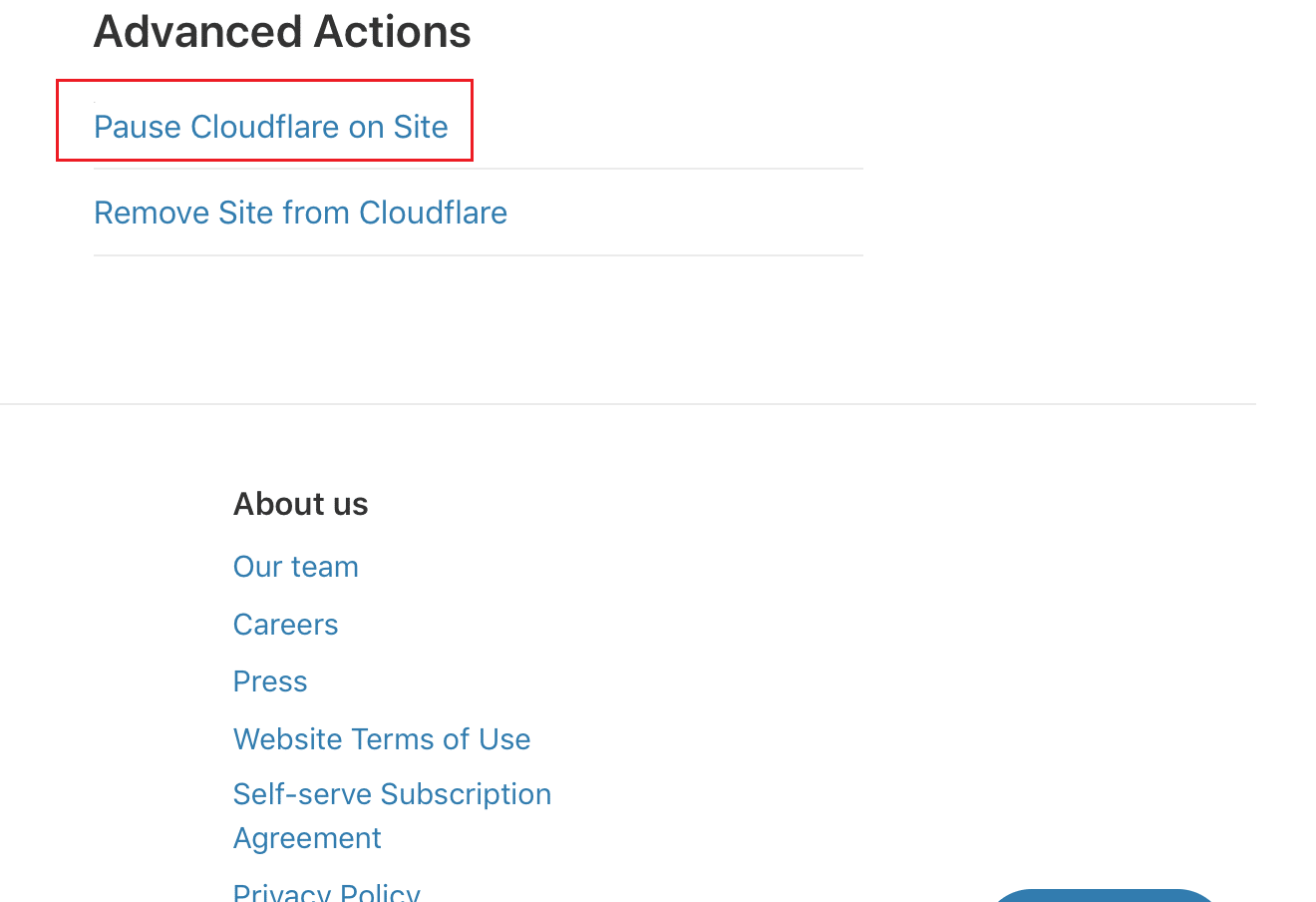 suspendre cloudflare sur le site