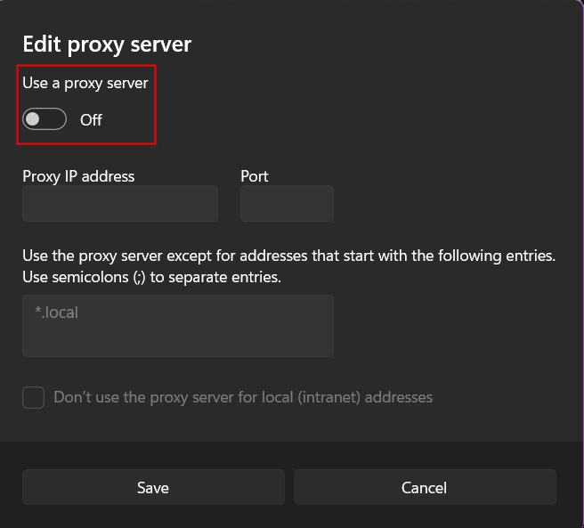 Dezactivați Utilizați un server proxy în fereastra pop-up. 12 moduri de a remedia eroarea de verificare a mesajului care nu trimite Microsoft