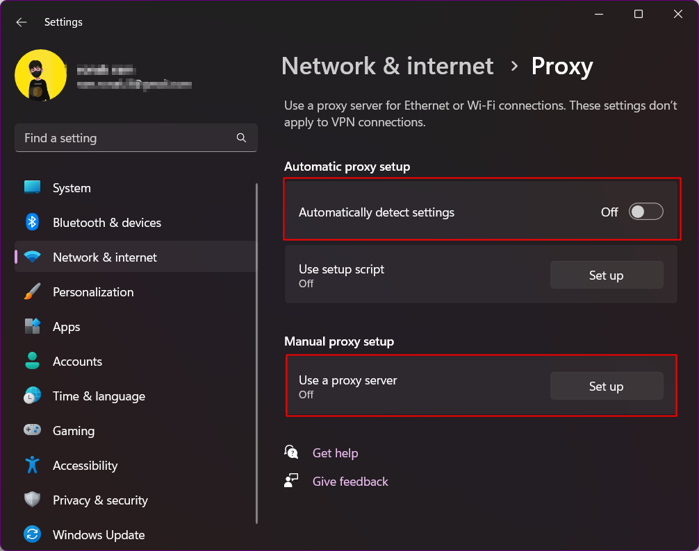 Dezactivați Detectarea automată a setărilor și faceți clic pe Configurare de lângă Utilizați un server proxy