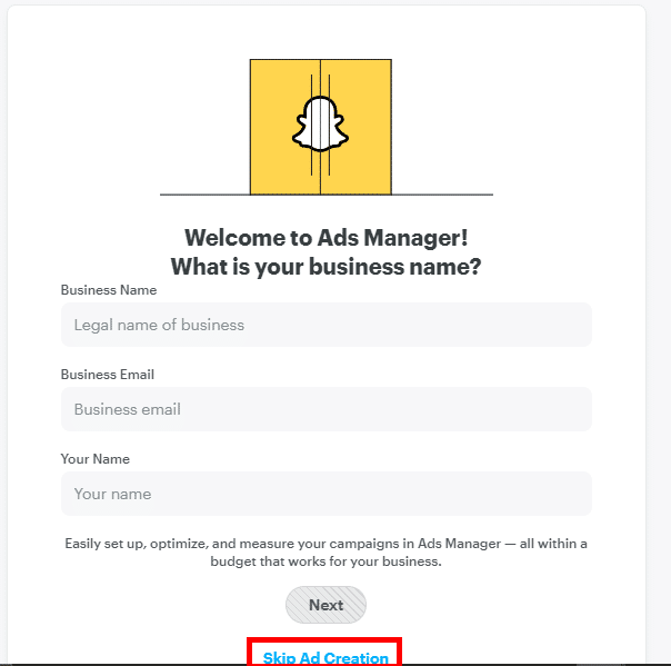 klik Lewati pembuatan Iklan. Profil pembuat lensa Snapchat