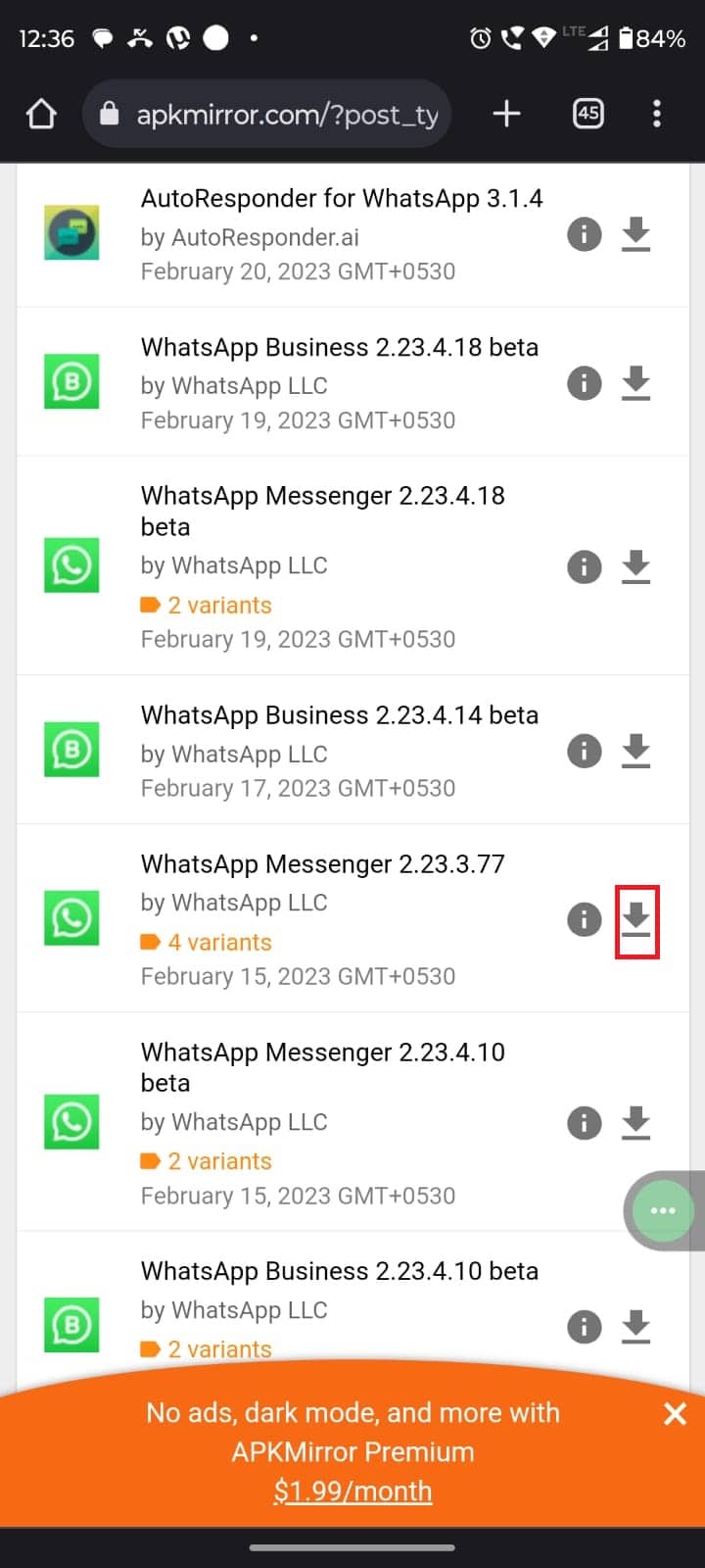 選擇您要下載的 WhatsApp，然後點擊下載按鈕