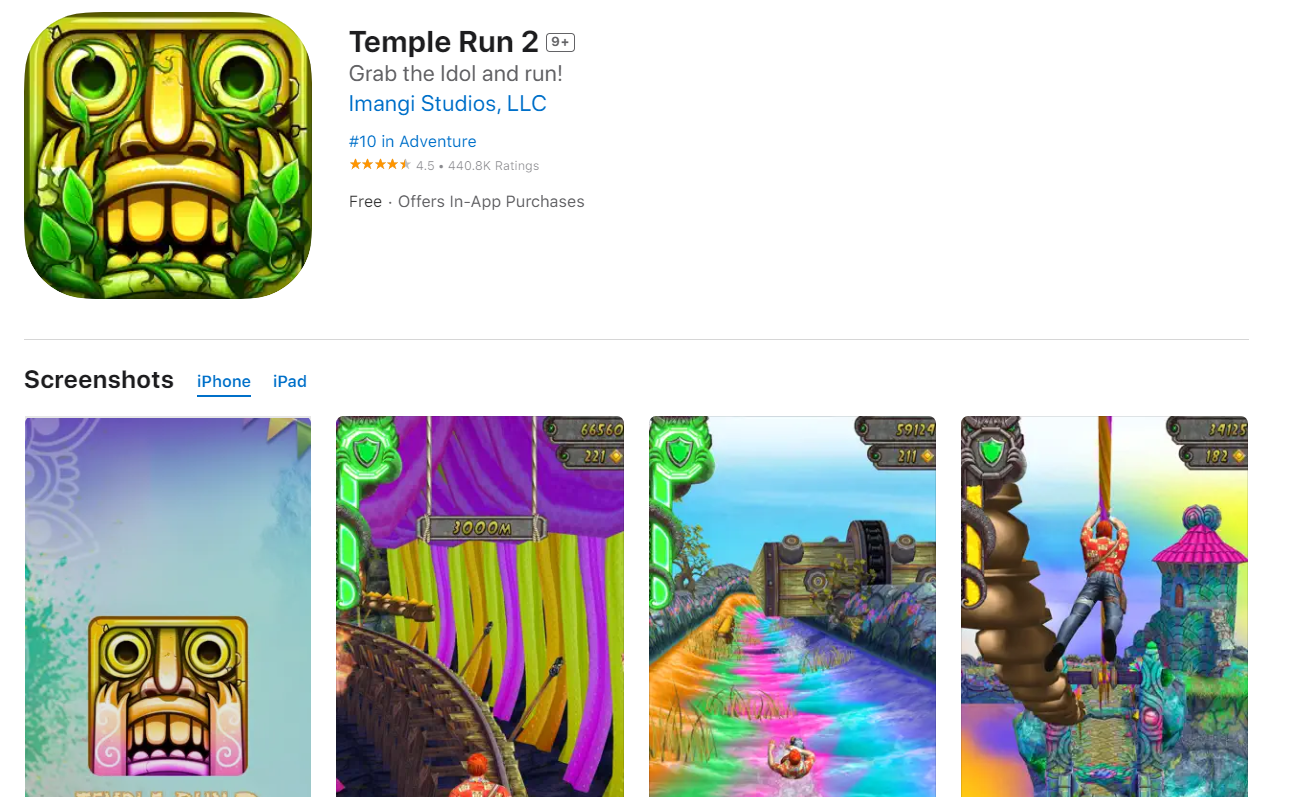 Temple Run 2. Ücretsiz En İyi 37 Çevrimdışı iPhone Oyunu
