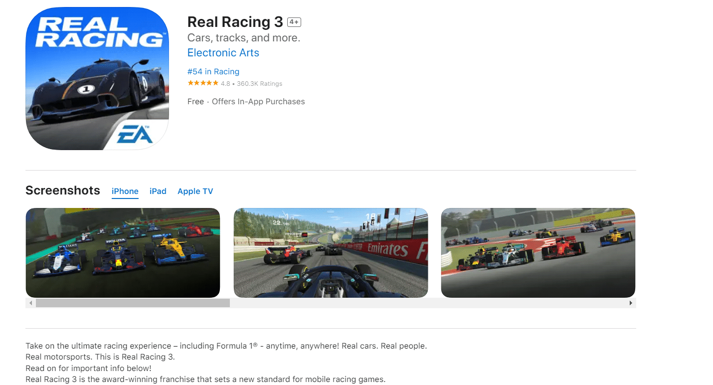 Real Racing 3. Ücretsiz En İyi 37 Çevrimdışı iPhone Oyunu
