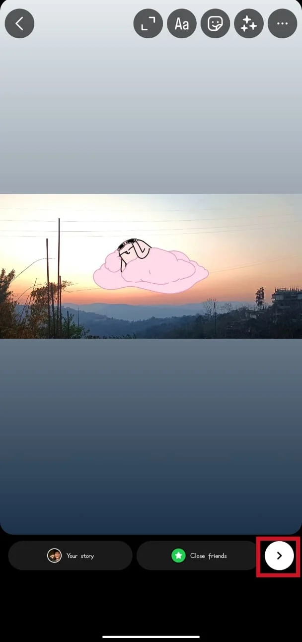 แตะปุ่มส่งที่มุมล่างขวาของหน้าจอ | วิธีเพิ่ม GIF ของคุณเองใน Instagram Story บน Android